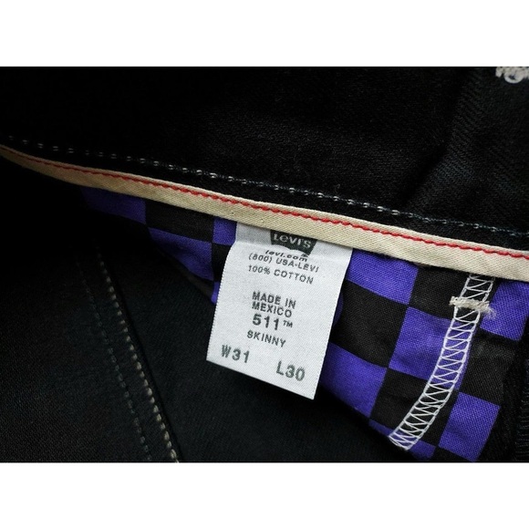Vtg Y2K Levi's Skinny 511 Black Mid Rise Unisex Rocker Biker Metal Jeans Sz 31 - Picture 5 of 8
